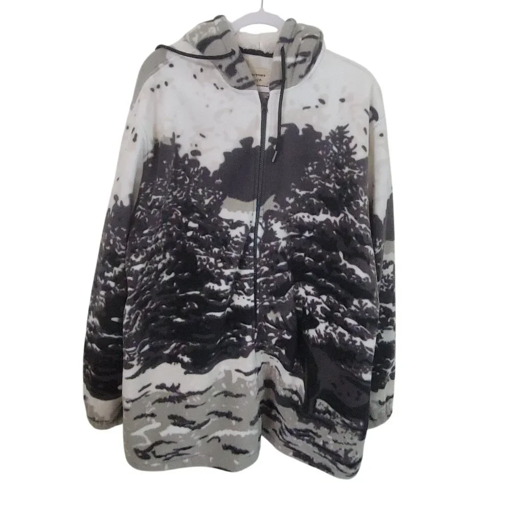 Hooded Full-Zip Fleece Jacket With Elk & Forest Scene Mens XL Victory Outfitters - Picture 1 of 14